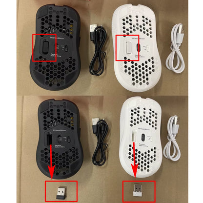 2.4GHz Wireless RGB Backlit Gaming Mouse with 6 Buttons, 3 Adjustable DPI Settings, Type-C Rechargeable, Ergonomic Honeycomb Design