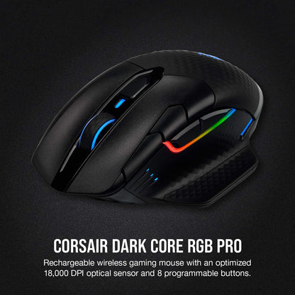 Dark CORE RGB PRO Wireless/Wired FPS MOBA Gaming Mouse – 18,000 DPI, Fast Response Time, 8 Programmable Side Buttons, Dynamic Multi-Color Backlighting – Black